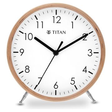 Titan Wooden Shelf Clock White Dial with Silent Sweep Technology