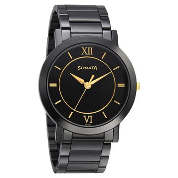 Sonata Quartz Analog Black Dial Metal Strap Watch for Men