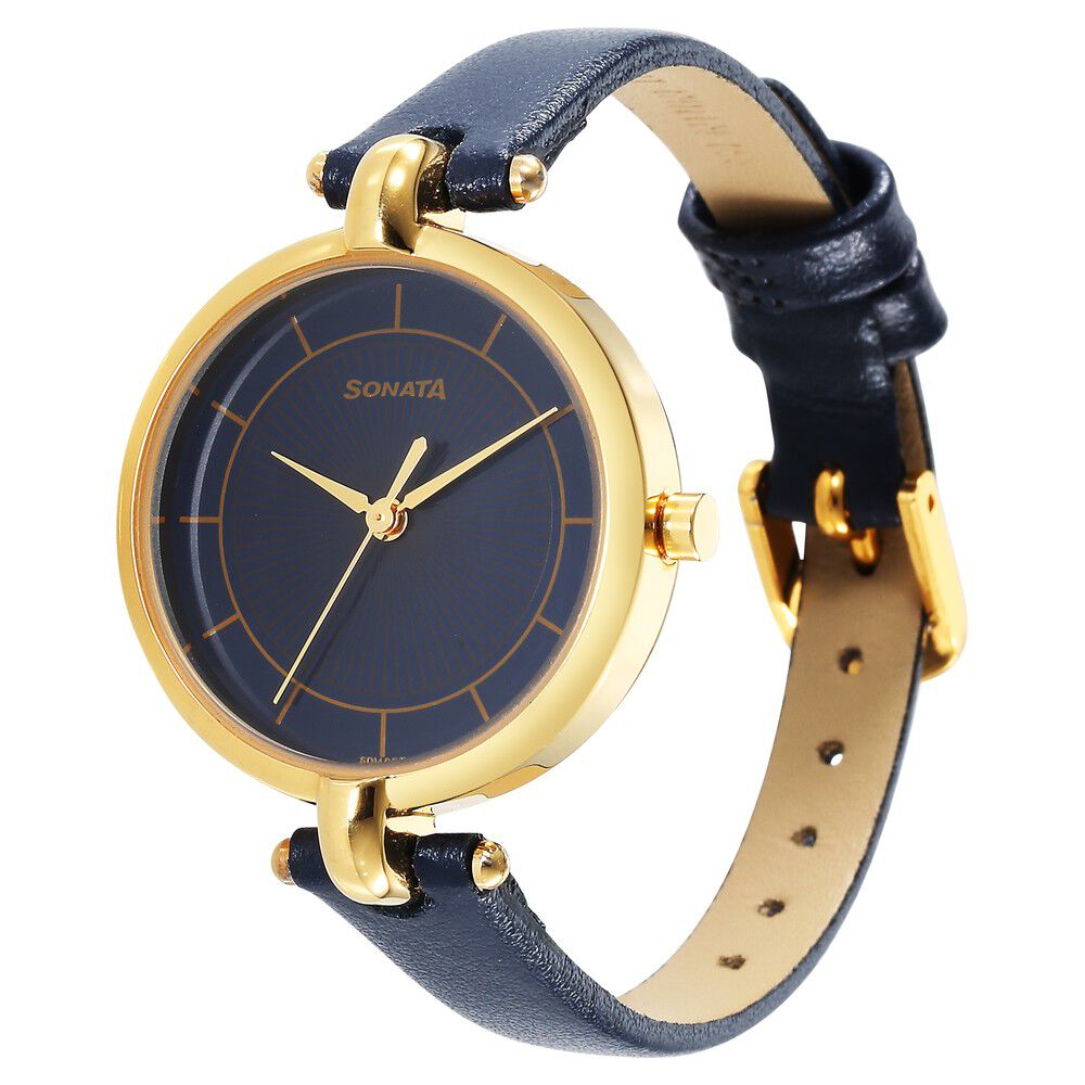 Buy Online Sonata Gold Edit Blue Dial Women Watch With Leather
