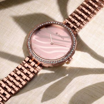 Titan Animalia Rose Gold Dial Quartz Analog Stainless Steel Strap Watch for Women