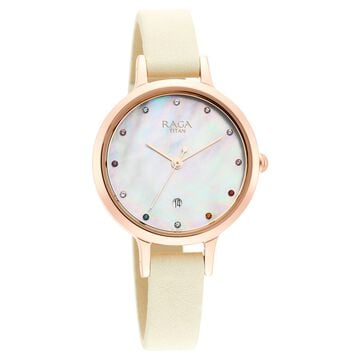 Titan Raga Viva Quartz Analog with Date Mother Of Pearl Dial Leather Strap Watch for Women