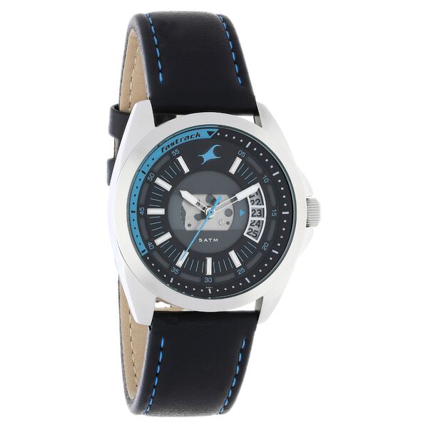 Fastrack Loopholes Quartz Analog with Date Black Dial Leather Strap Watch for Guys - image number 1