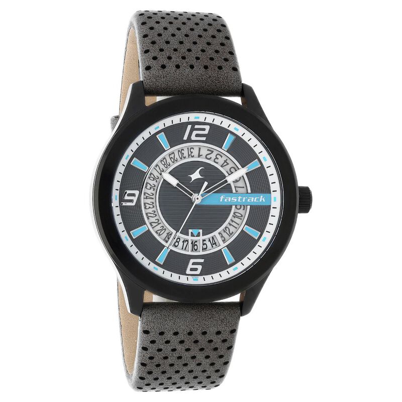 Fastrack Loopholes Quartz Analog with Date Black Dial Leather Strap Watch for Guys - image number 1