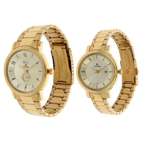 Titan Bandhan Silver Dial Analog with Date Stainless Steel Strap Watch for Couple - image number 1
