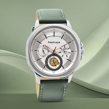 Fastrack Exuberant Quartz Multifunction White Dial Leather Strap Watch for Guys