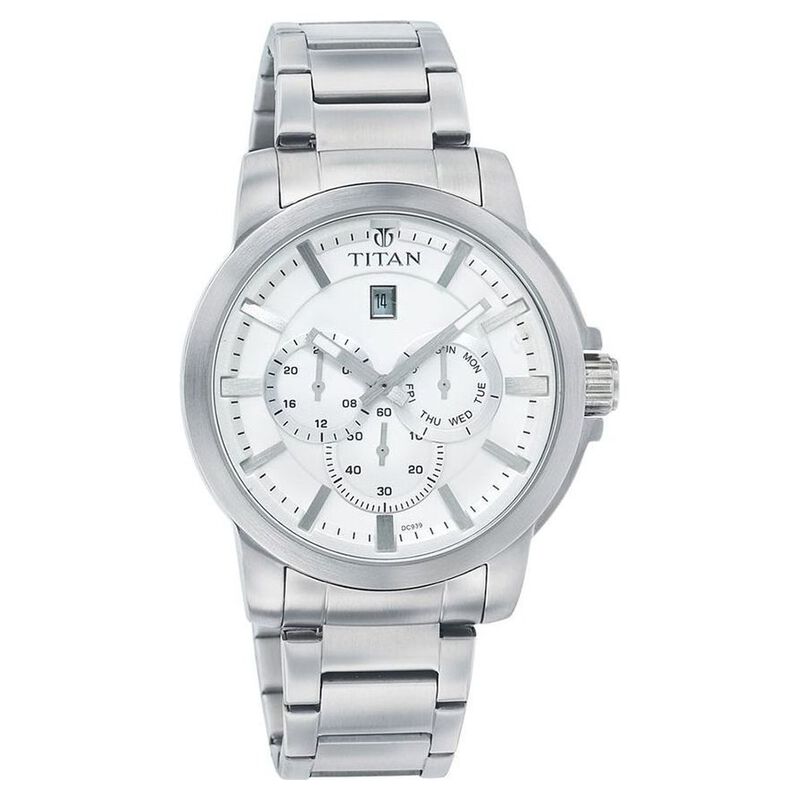 Titan Quartz Analog White Dial Metal Strap Watch for Men