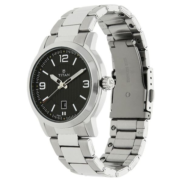 Titan Quartz Analog Analog with Date Black Dial Stainless Steel Strap Watch for Men - image number 1