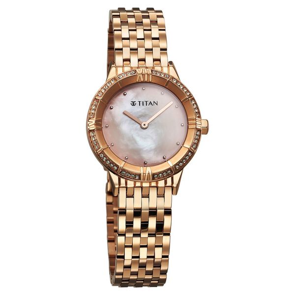 Titan Glamour Quartz Analog Mother Of Pearl Dial Rose Gold Stainless Steel Strap Watch For Women - image number 1