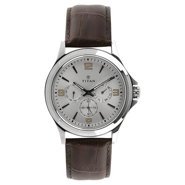 Titan Quartz Multifunction Silver Dial Leather Strap Watch for Men - image number 0