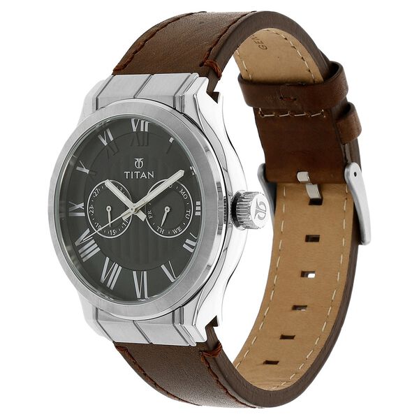 Titan Quartz Analog with Day and Date Black Dial Leather Strap Watch for Men - image number 1