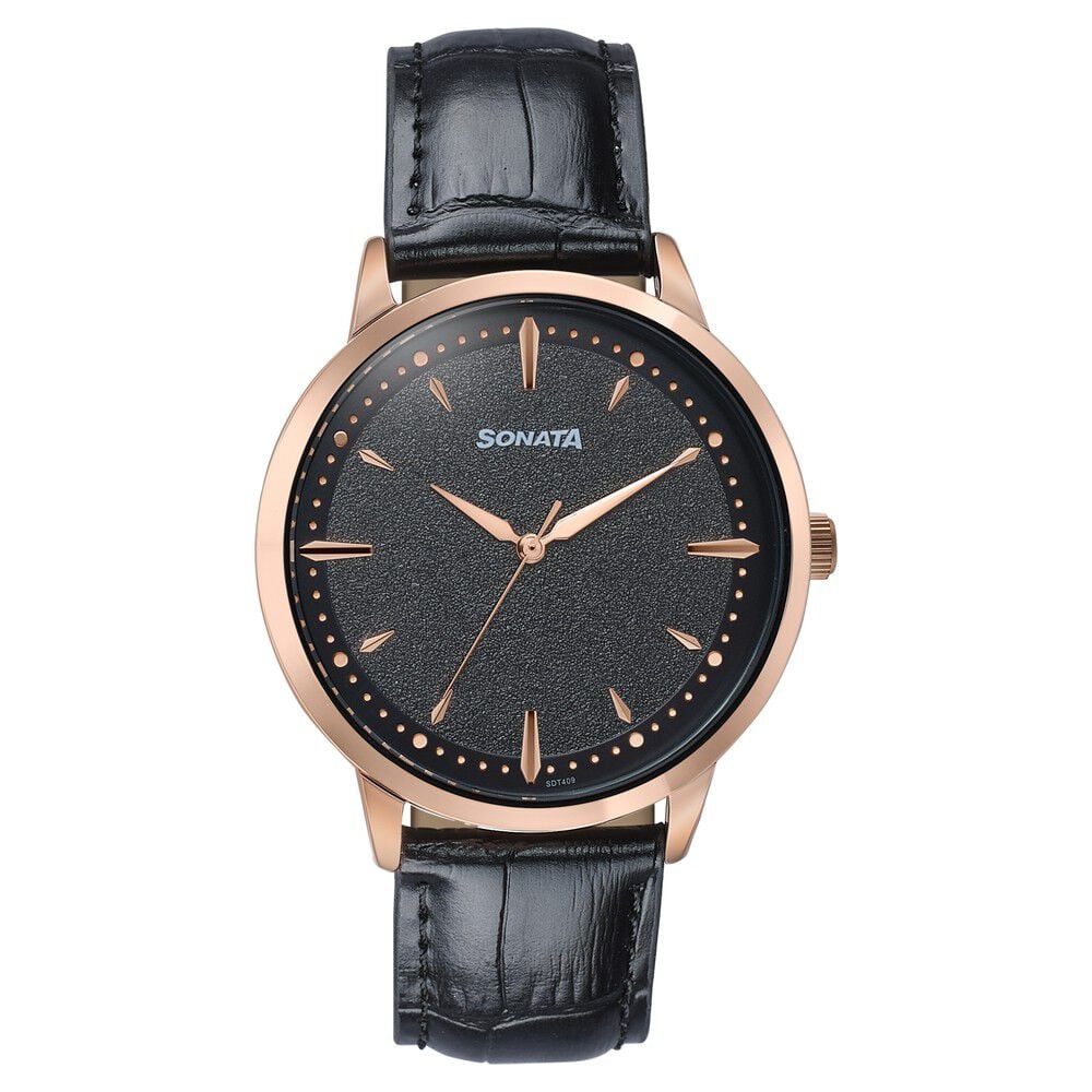 Sonata Jashn Quartz Analog Black Dial Black Leather Strap Watch For Men-image-17