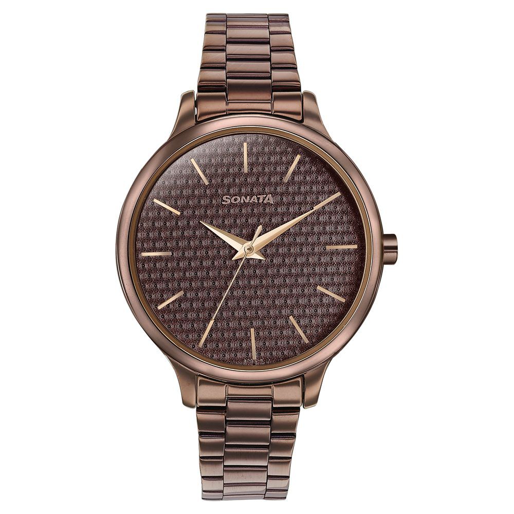 Sonata Wedding Bling Quartz Analog Brown Dial Brown Stainless Steel Strap Watch for Women-picture-26