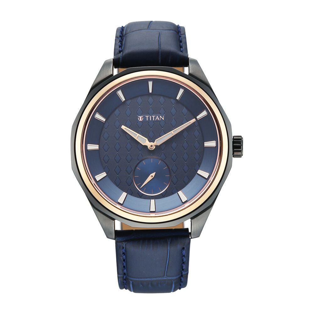 Titan Regalia Opulent Offset Second Hand Blue Dial Blue Leather Strap Watch For Men-picture-10