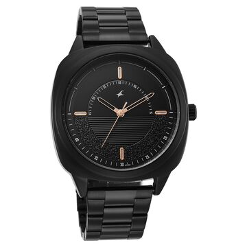 Fastrack Stunners Quartz Analog Black Dial Black Stainless Steel Strap Watch For Guys