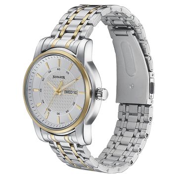 Sonata Quartz Analog with Day and Date White Dial Two Toned Stainless Steel Strap Watch For Men
