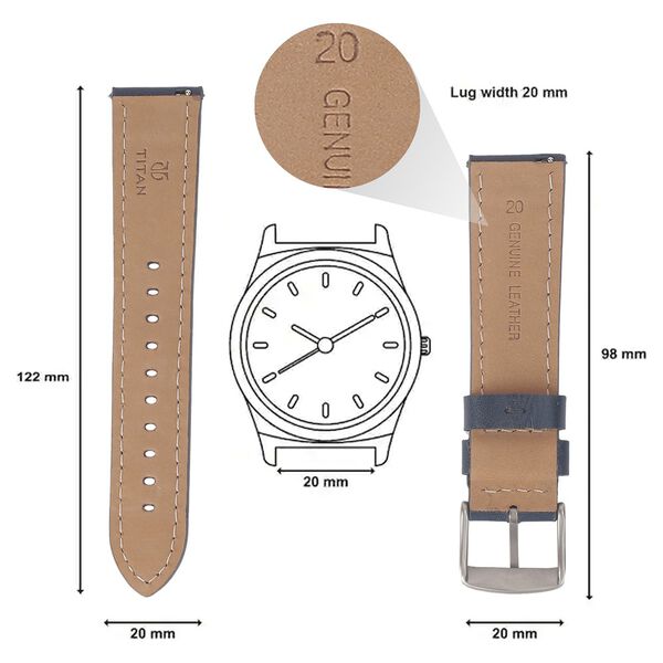 20 mm Blue Genuine Leather Strap for Men - image number 1