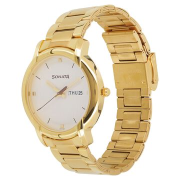 Sonata Quartz Analog with Day and Date White Dial Stainless Steel Strap Watch for Men