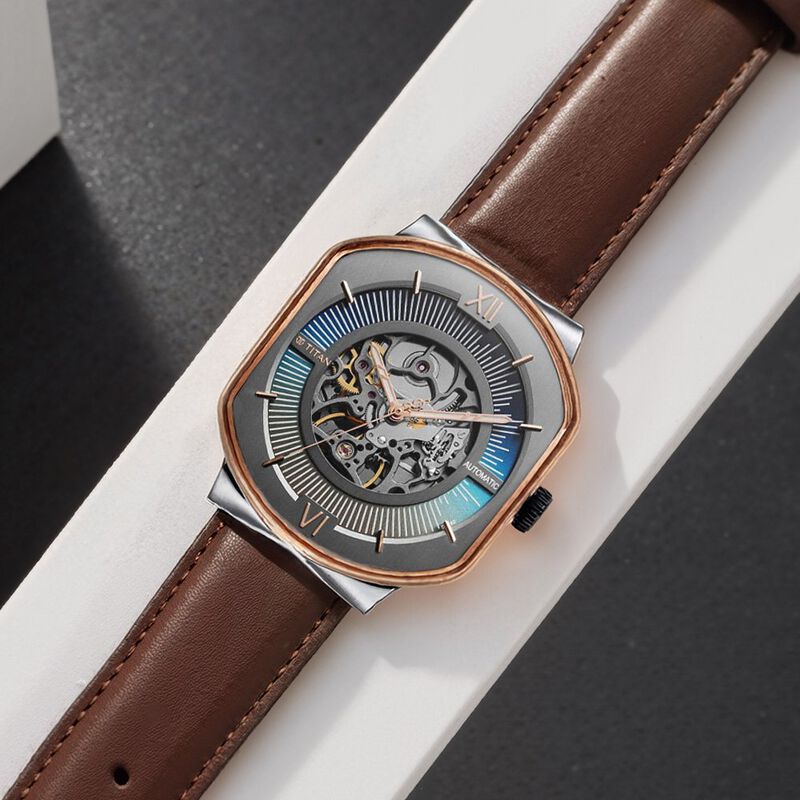 Titan Techno Beats Anthracite Dial Automatic Leather Strap watch for Men