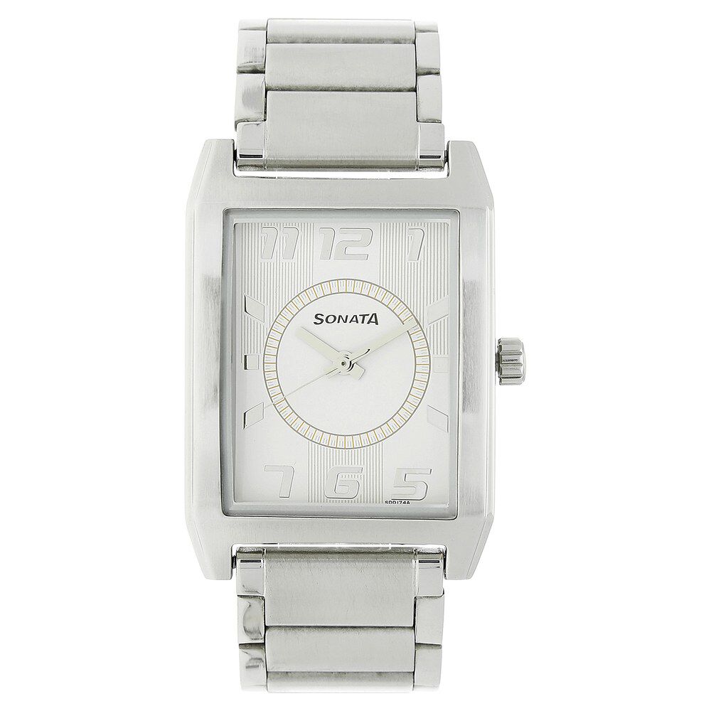 Sonata Quartz Analog White Dial Metal Strap Watch for Men