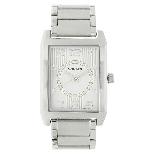 Sonata Quartz Analog White Dial Metal Strap Watch for Men - image number 0