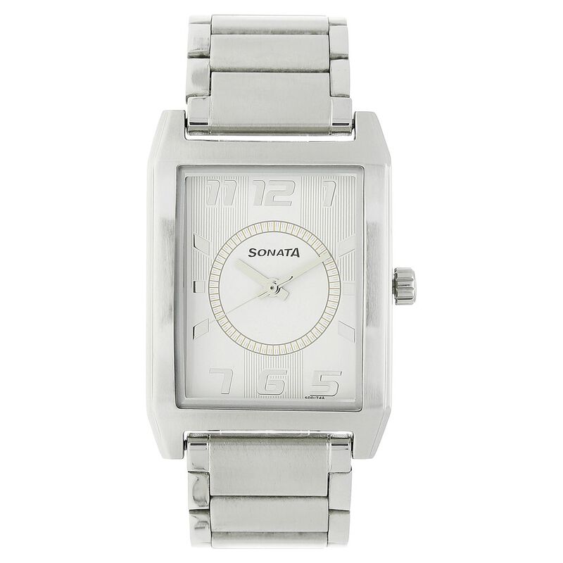Sonata Quartz Analog White Dial Metal Strap Watch for Men
