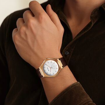 Titan Contour Analog with Small Second and White Dial Brown Leather Strap Watch for Men
