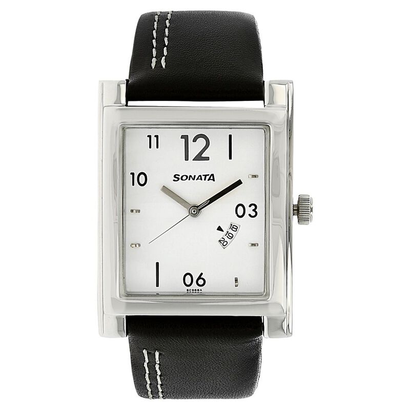 Sonata Quartz Analog with Date White Dial Leather Strap Watch for Men