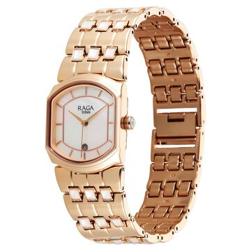 Titan Raga Power Pearls 2.0 Quartz Analog Mother Of Pearl Dial Rose Gold Metal Strap Watch For Women