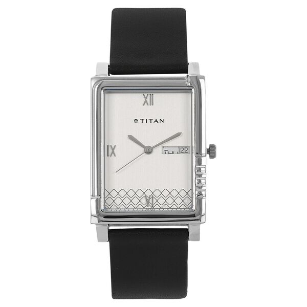 Titan Analog Silver Dial with Day and Date Leather Strap Watch for Men - image number 0