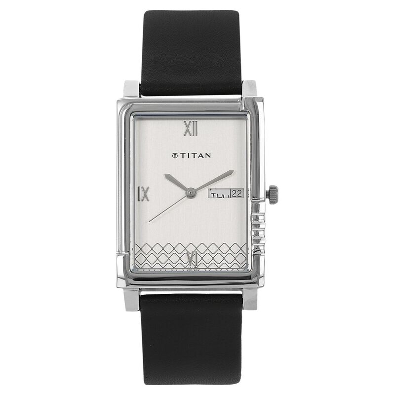 Titan Analog Silver Dial with Day and Date Leather Strap Watch for Men