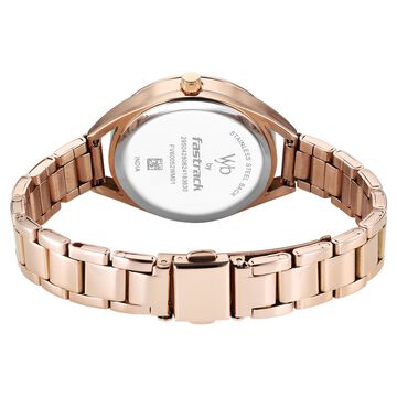 Fastrack Vyb Aurora Quartz Analog Purple Dial Rose Gold Color Metal Strap Watch For Girls