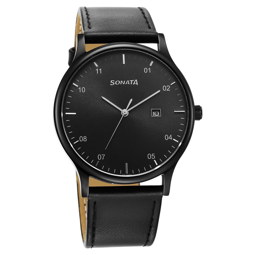 Buy Online Sonata Quartz Analog with Date Anthracite Dial Leather
