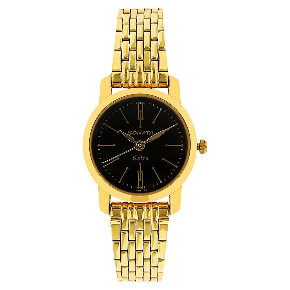 Buy Online Sonata Quartz Analog Black Dial Stainless Steel Strap Watch for Women ns87018ym03 Titan