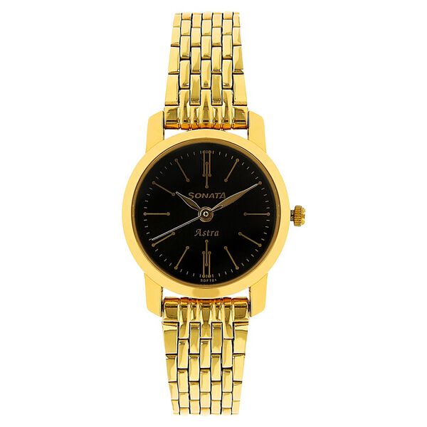 Sonata Quartz Analog Black Dial Stainless Steel Strap Watch for Women - image number 0