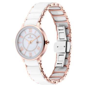 Titan Quartz Analog with Date Mother of Pearl Dial Stainless Steel & Ceramic Strap Watch for Women