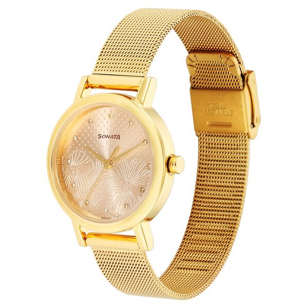 Sonata Quartz Analog Rose Gold Stainless Steel Strap for Women - image number 1