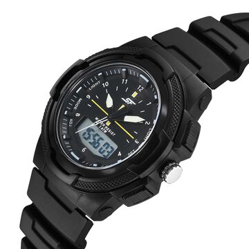SF Maverick Quartz Digital Ana Digi Black Dial PU Strap Watch For Men