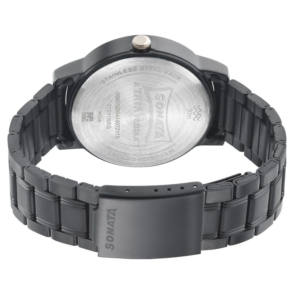 Buy Online Sonata Beyond Gold Quartz Analog Black Dial Metal Strap