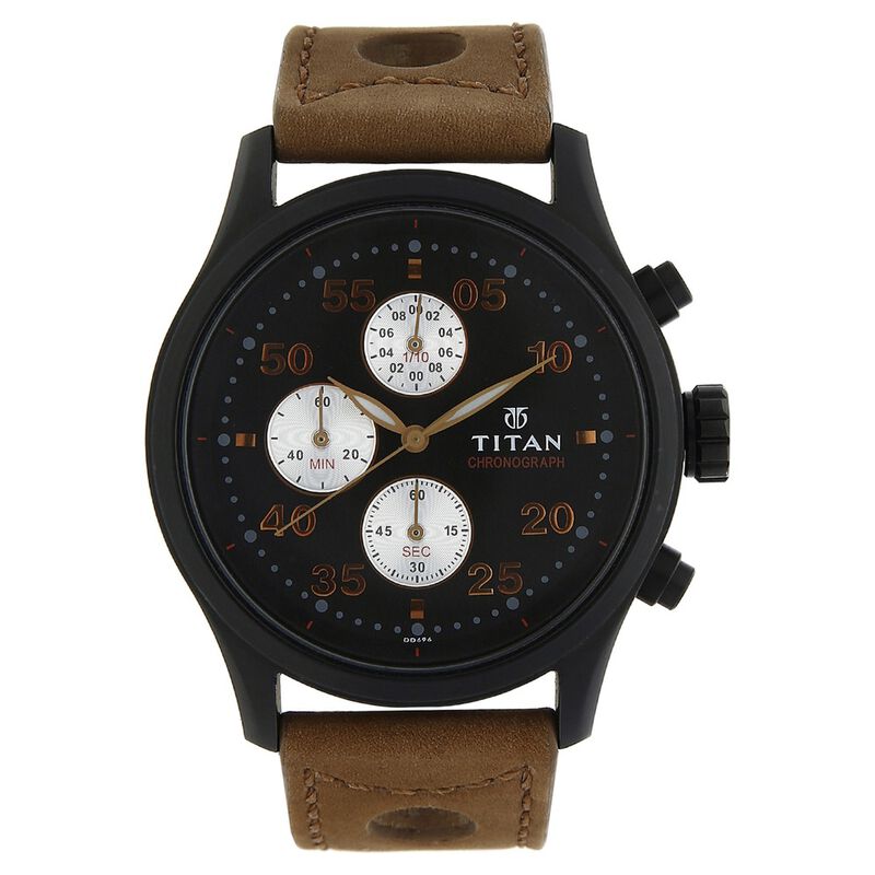 Titan Chronograph Black DialLeather Strap watch for Men