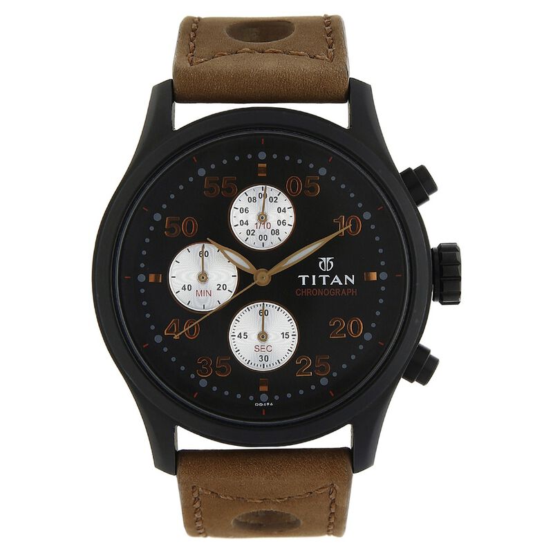 Titan Chronograph Black DialLeather Strap watch for Men - image number 0