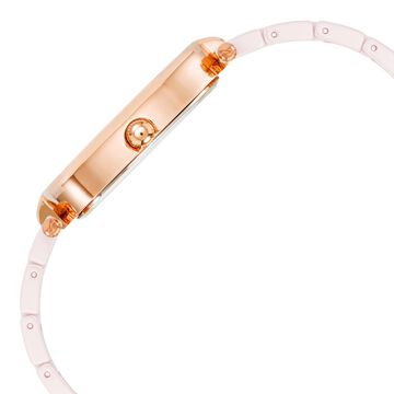Anne Klein Quartz Analog Pink Dial Pink & Rose Gold Ceramic Strap Elongated Oval Shaped Watch For Women