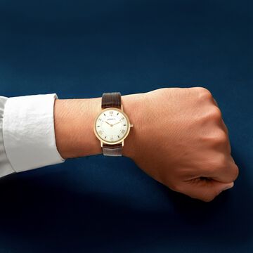 Titan Nebula Vintage 18k Gold Analog Leather Strap Watch for Men