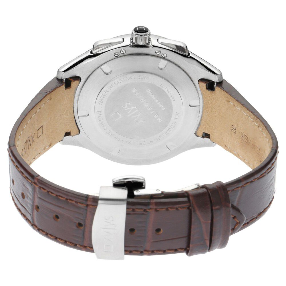 Buy Online Xylys Swiss Analog with Date Brown Leather Strap Silver
