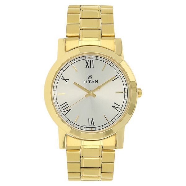 Titan Quartz Analog Silver Round Dial Golden Stainless Steel Strap Watch For Men - image number 0