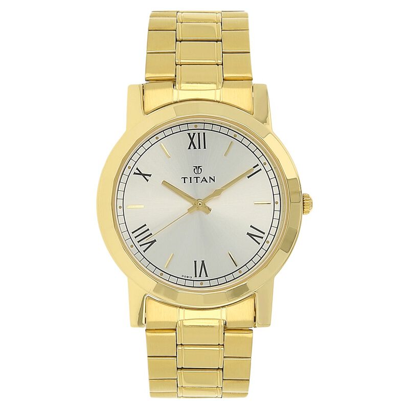 Titan Quartz Analog Silver Round Dial Golden Stainless Steel Strap Watch For Men