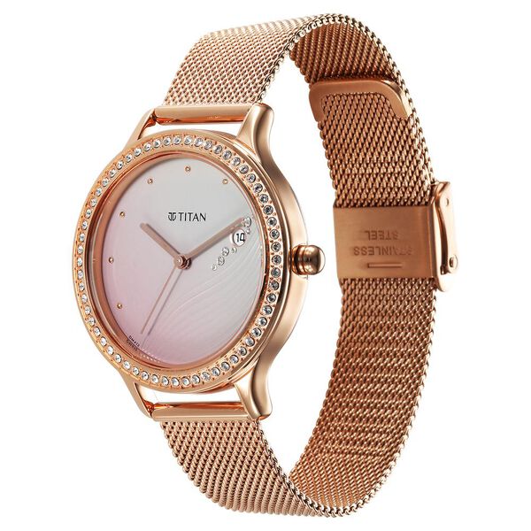 Titan Purple Glam It Up Pink Dial Analog with Date Stainless Steel Strap Watch for Women - image number 2