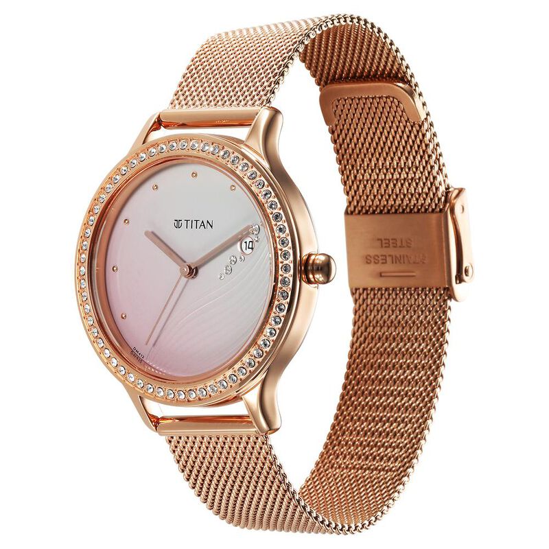 Titan Purple Glam It Up Pink Dial Analog with Date Stainless Steel Strap Watch for Women - image number 2