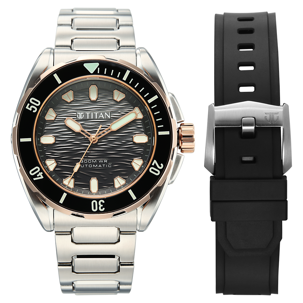 Titan Zero Hour Diver's 300m Automatic Analog with Black Dial Silver Stainless Steel & Black FKM Strap Watch for Men-picture-12