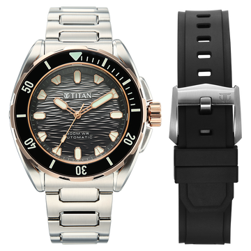 Titan Zero Hour Diver's 300m Automatic Analog with Black Dial Silver Stainless Steel & Black FKM Strap Watch for Men