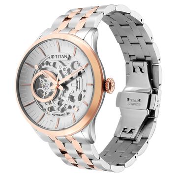 Titan Metal Mechanicals Silver Dial Dual Tone Stainless Steel Strap Watch for Men